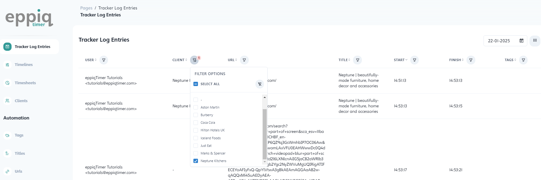screenshot of eppiq Timer